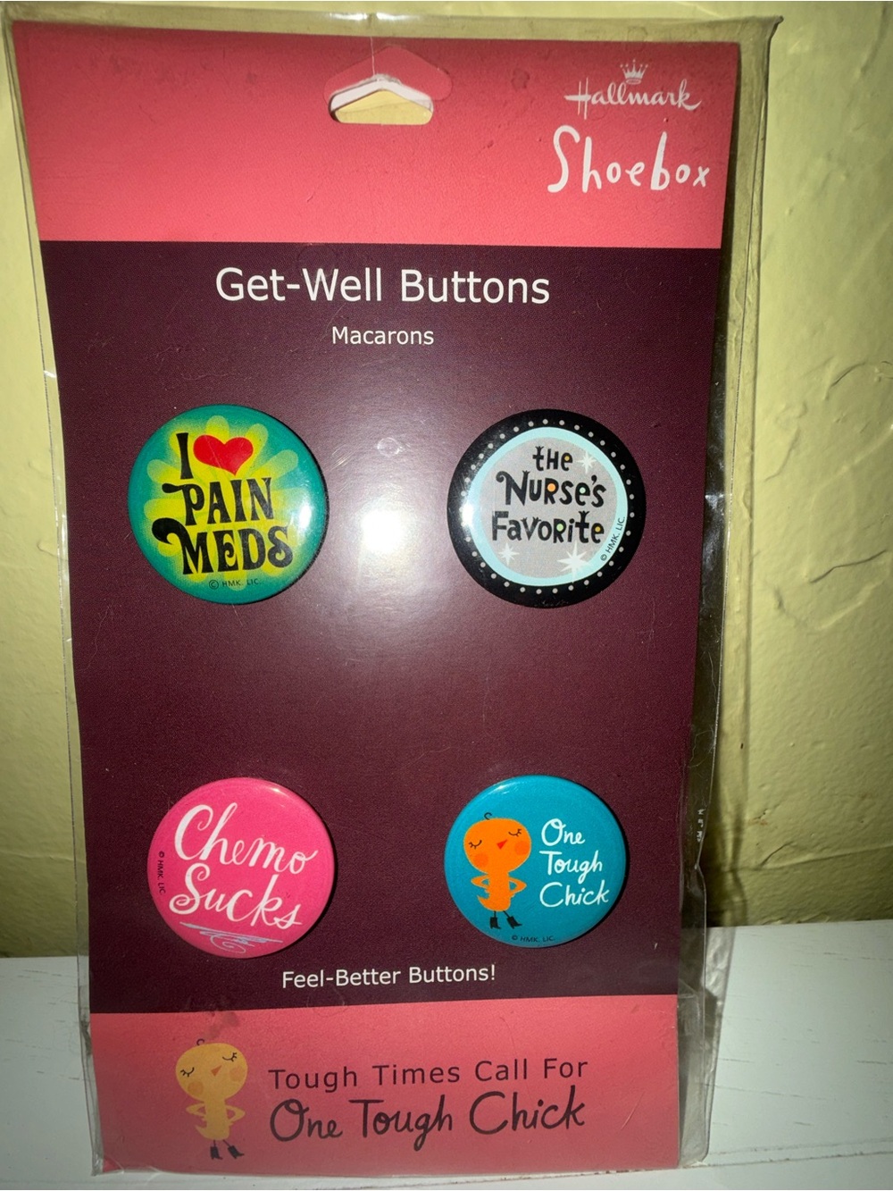 Vintage New Sealed Hallmark 4 Get Well Buttons Shoebox Cancer Nurse